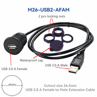 Conector USB 2.0 de 26.5mm para Montaje en Panel, Duradero, Hembra a Macho, Puerto Redondo con Cubierta Protectora para Vehículo/Barco, Cable de 2m