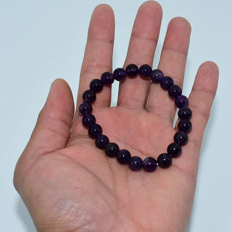 Grosir 4/6/8/10/12/14/16Mm Gelang Ametis Gelap Alami untuk Wanita Pria