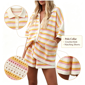 Ensemble décontracté 2 pièces VELAN pour femme, imprimé <span class=keywords><strong>Sumner</strong></span>, manches courtes, séchage rapide, color block, tricot crochet, tenue d'été - Product Image 2