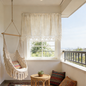 Tenda Corta Vintage <span class=keywords><strong>con</strong></span> Bordo <span class=keywords><strong>in</strong></span> Pizzo a Foglie, Traspirante <span class=keywords><strong>in</strong></span> Misto <span class=keywords><strong>Lino</strong></span>, per Cucina, Camera da Letto, Cottage, Arredamento Casa - Product Image 5