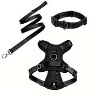 Harnais, collier, laisse et porte-sac à déjections pour animaux de compagnie en coton spatial, ensemble 4 pièces avec boucle à double verrouillage