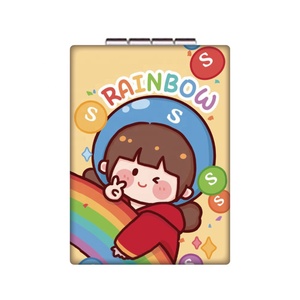 กระจกแต่งหน้าหนัง PU แบบถือได้, กระจกแต่งหน้าแบบแผ่นปะรูปหัวใจขนาดเล็กสำหรับเด็กผู้หญิงแบบ<span class=keywords><strong>เกาหลี</strong></span>สามารถปรับแต่งได้ - Product Image 1