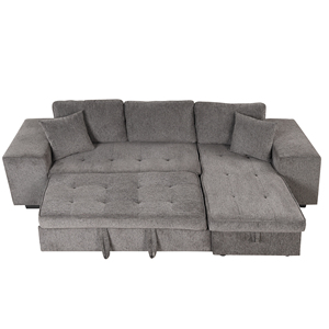 Sofá-Cama Seccional Moderno em L com Três Lugares, Extensível, Reversível, com Chaise Longue Retrátil e Armazenamento, 2 Banquetas, Mobiliário para Sala de Estar - Product Image 2