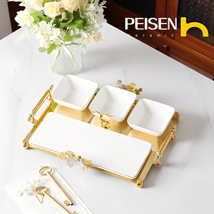 Nga phong cách Arabic Vàng Gốm kẹo bát với xử lý ramadan kim loại khay món ăn & tấm - Product Image 6