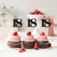 Décoration de cupcake pour 18e anniversaire en noir, décoration de cupcake pour 18e anniversaire adulte, gâteau pour 18e anniversaire