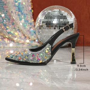 Xuanhui Eleganti Décolleté a Punta con Strass Colorati, Glitter Nero e <span class=keywords><strong>Argento</strong></span> Scintillante, Tacco Alto 9cm per Donne - Product Image 6