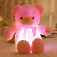 Boneka hewan beruang Teddy musikal LED, mainan mewah elektronik dengan lampu penuh warna berpendar hadiah Natal untuk anak-anak, bantal Populer