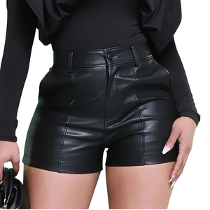 Nouveaux shorts en cuir PU extensible à taille haute décontractés pour femmes, vente en gros, tendance, respirants, avec fermeture éclair - Product Image 1
