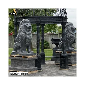 Waverly Life Size High Quality Custom Design Animal Art Statues Black Traditional Main Entrance Pair Of Stone Lions Sculpture