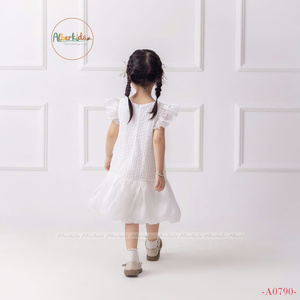 Vestido de niña con lazo en el pecho Vestido casual de niña para Primavera Verano con mangas cortas de gasa - Product Image 5