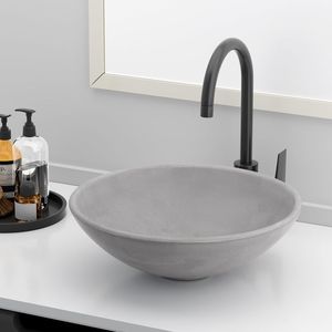 Lavabo Moderno Redondo de Hormigón, Lavabo de Cemento Gris Natural, Lavabo Sobre Encimera, Lavabo Minimalista para Baño, Venta al por Mayor - Product Image 1