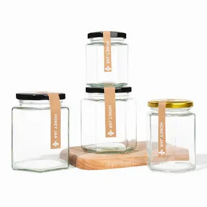 Luxe 45Ml 100Ml 380Ml 500Ml 730Ml Heldere Zeshoekige Glazen Honingpot Met Schroefdeksels Voor Jam Jelly Honingnestopslag