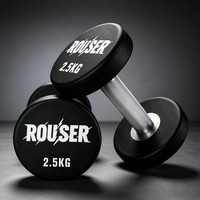 Set Dumbbell Berat Tetap Bulat Urethane dengan Logo Kustom Rouser Fitness untuk Latihan Kekuatan di Klub Kebugaran