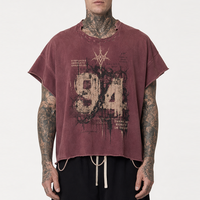 T-shirt Streetwear Personnalisé Vintage Délavé Imprimé DTG Manches Courtes Col Découpé Ourlet Brut Design Distressed T-shirts Hip Hop Musclés