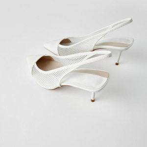 Sandalias de tacón de aguja blancas de malla con tiras para mujer, novedad de verano - Product Image 3