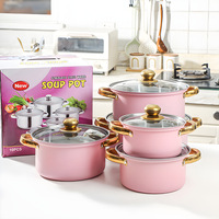 Batterie de cuisine de luxe en acier inoxydable triple couche, sans revêtement, avec couvercles et fenêtre de visualisation en verre, compatible tous feux, design moderne, casserole rose