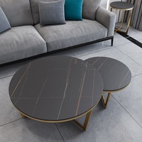 Table basse gigogne moderne en pierre frittée noire et acier inoxydable pour salon – Vente en gros