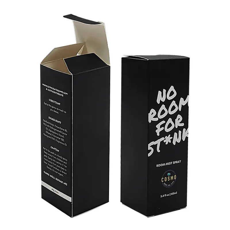 300g 350g कला लेपित पेपर ड्रॉप बोतल पैकेजिंग पेपर टक एंड ब्लैक रिटेल बॉक्स