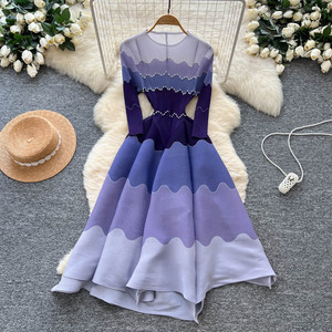 Robe décontractée plissée pour <span class=keywords><strong>femme</strong></span>, nouvelle collection automne, dégradé de couleurs - Product Image 4