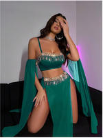 Ensemble de lingerie de danse du ventre et de pole dance de style européen et américain, dentelle à paillettes, vêtements de danse sexy pour femmes avec des chaînes à paillettes