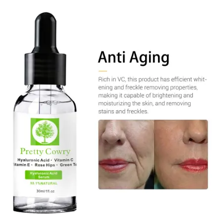 pretty cowry 100% prue green tea vitamin C hayluronic acid anti-aging serum