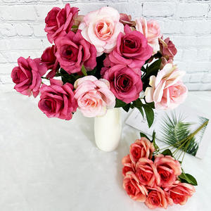 Boda Flor de Rosa artificial 7 cabezas Mesa Rosa Salvia Flores verdes Estilo europeo Ramo Centros de mesa Decoración - Product Image 6