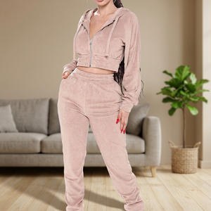 Chándal con capucha para mujer, pantalones deportivos informales de longitud completa de color liso con bolsillos laterales, cintura elástica, ropa de otoño - Product Image 1
