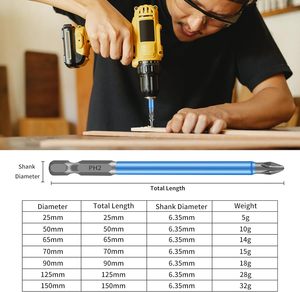 PH Phillips từ tuốc nơ vít bit 1/4 inch Hex Shank S2 thép hợp kim chống trượt chéo khoan dài đặt đầu vít 25-150mm - Product Image 2