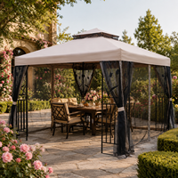 Gazebo de jardin en acier robuste 3x3m avec élégantes découpes en forme de tulipe, toit à double niveau, abri solaire avec moustiquaire, personnalisable