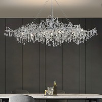Lustre rond en cristal de branche d'aluminium, art français de luxe, lampe suspendue en verre façonné, villa, salon, chambre à coucher, lumière de plafond dorée