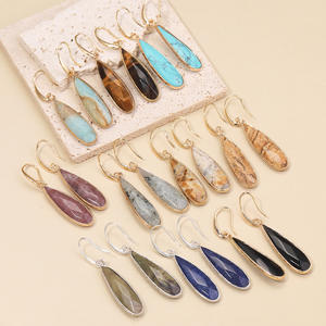 Pendientes de Piedra Facetada en Forma de Gota con Borde Dorado de Acero Inoxidable Dorado de 36 mm, Joyería de Piedras Preciosas para Mujer, Regalo para Amiga - Product Image 4