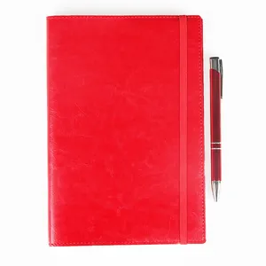 A5 Softcover Leder Notebook Papier und Stift mit elastischem Stift halter 80 Blatt für Schüler