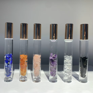 C&H Wholesale OEM 5ml/10ml Flacon de parfum vide en verre givré de luxe avec logo personnalisé et pierre précieuse naturelle - Product Image 1