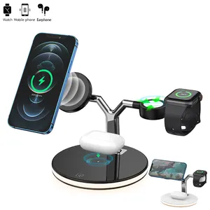15W 3in1 Magnetic Wireless Fast Phone Charger Stand Lamp Cargador Inalambrico Celular 3 En 1 3 In 1 Wireless Charger For IPhone