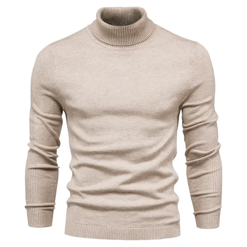 Sweater Pullover pria, kasual warna Solid perdagangan luar negeri kerah tinggi musim gugur dan musim dingin baru