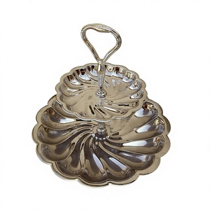 Plateaux en argent à 2 niveaux, petits et grands, pour présentation de gâteaux, desserts, cupcakes, fruits, pâtisseries, qualité supérieure, décoration de table - Product Image 1
