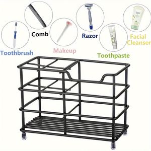 Wall-mounted Standing Type Single Tier Multifunctional Metal <b>Toothbrush</b> <b>and</b> <b>Toothpaste</b> <b>Holder</b> for Bathroom Storage - Product Image 5