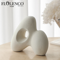 Folenco Cube en céramique de luxe moderne Sculpture en œuf en porcelaine blanche Pièces de décoration pour la maison minimaliste