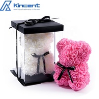 Vente en Gros de Petites Fleurs Ours Artificielles de 25cm, Ours Rose PE, Cadeaux de Saint Valentin, Anniversaire et Noël avec Boîte Cadeau