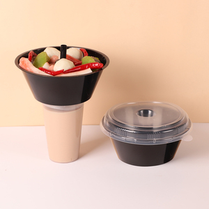 맞춤형 플라스틱 음료 간식 콤보컵 일회용 2 in 1 간식 과일 및 음료컵 뚜껑과 빨대 포함 - Product Image 5