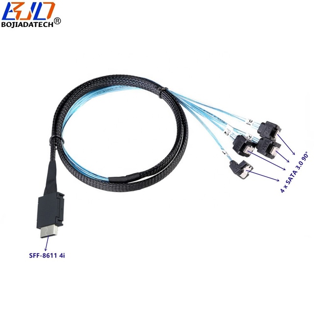 Wholesale Oculink SFF-8611 4i to 4 * 90 Degree SATA 3.0 7PIN Connector Hard Disk Drive Data Extension Cable 0.5M 1M
