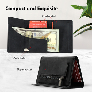 CASEKEY New Patent Slim Minimalist PU Vintage Leather Credit <b>Card</b> & ID <b>Card</b> <b>Wallet</b> Logo-Free Magnetic Trifold Mobile Phone Case - Product Image 5
