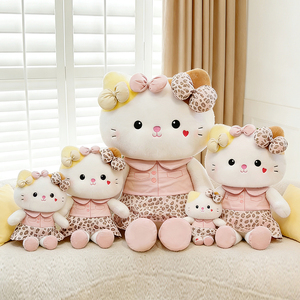Lindo Peluche de Gato con Estampado de Leopardo y Lazo, Venta al por Mayor y al Detal, Regalo de Cumpleaños Suave, Muñeco de Peluche para Dormir, Compañero Animal, Decoración del Hogar - Product Image 2