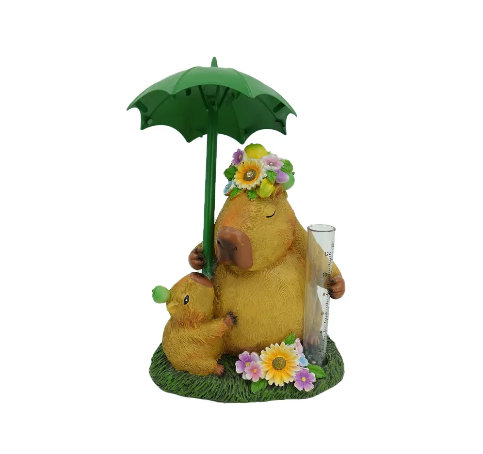 Top Grace - Artesanato em vidro de resina série animal, aparelho de medição de chuva, estatueta de capibara, medidor de chuva, decoração de jardim