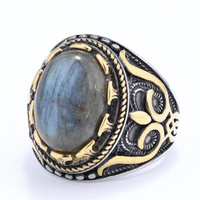 Bague Classique Élégante pour Homme en Acier Inoxydable avec Incrustation de Pierre Turquoise Ovale Vintage pour Mariages, Fiançailles, Anniversaires, Bagues de Couple