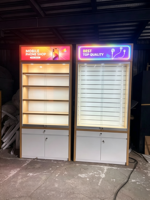 Vitrine d'exposition en bois pour accessoires électroniques commerciaux, présentoir de téléphones avec porte coulissante et éclairage LED
