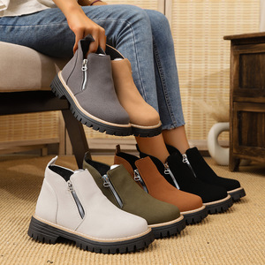 <span class=keywords><strong>Botas</strong></span> Cortas de Mujer con Cierre Lateral, Nuevas, Talla Grande, Suela Gruesa, Punta Redonda, Talla 43 - Product Image 1