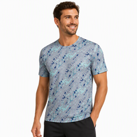 T-shirt pour homme en popeline 3D AOP 100% polyester gris cyan pixelé avec motif, séchage rapide, respirant, col rond, prêt à être expédié