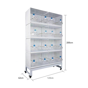 Cages à canaris empilables et pliables à 4 niveaux en fil blanc, cages à oiseaux d'amour de luxe faites à la main, emballage en carton avec boîte à abreuvoir - Product Image 1