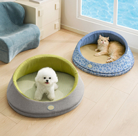 Cama Nido para Perros y Gatos de Ratán Envolvente 360°, Semicerrada Tipo Cueva, Lavable, Antideslizante, Transpirable, Refrescante, Azul, Venta al por Mayor, Personalizable